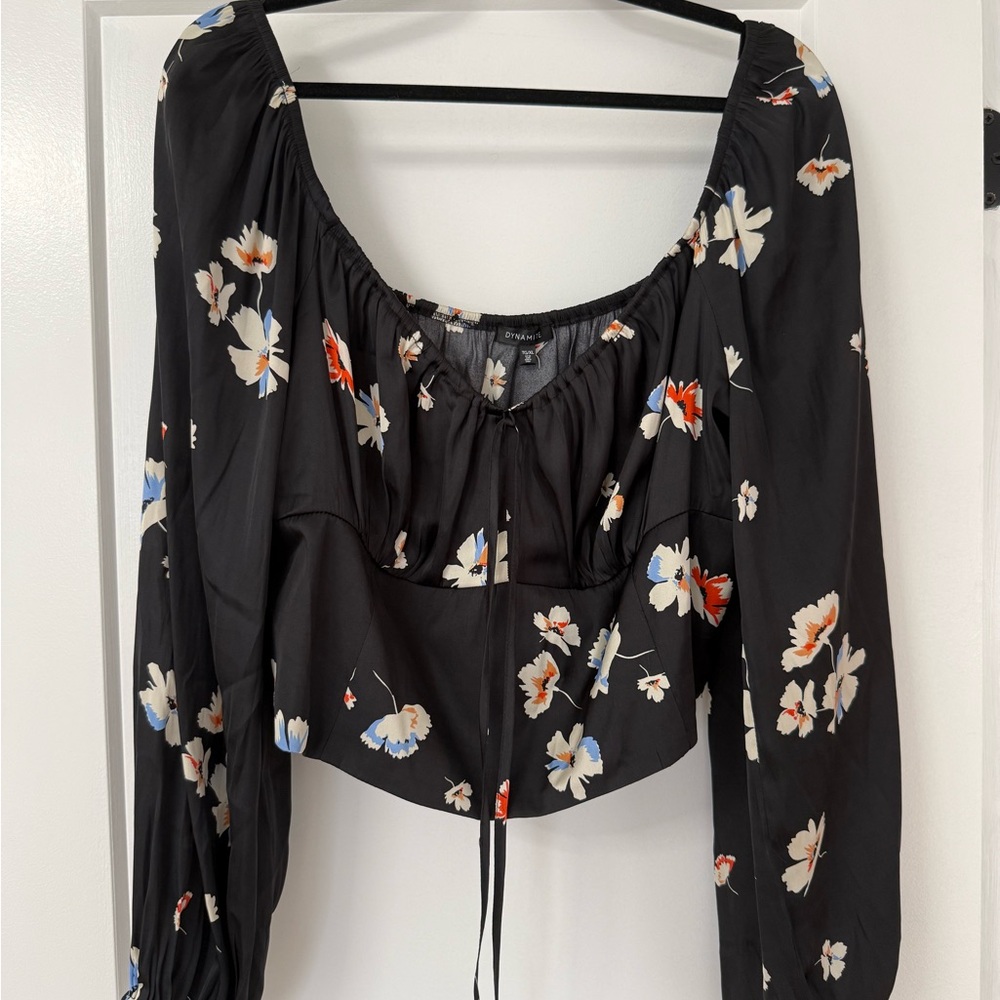 Dynamite Black Floral Blouse